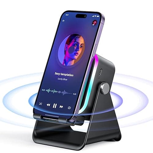 Induction Speaker with Phone Stand 5 in 1 Wireless Induction Bluetooth Audio for iPhone Android Phone Speakers Amplifier with Rechargeable Colorful Light, Birthday Gifts for Men Women Teens (Black) - Black