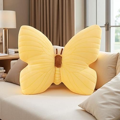 Labauxite Butterfly Shaped Throw Pillow, Soft Butterfly Stuffed Seat Cushion Pad,Plush Pillow Velvet Decorative Animal Pillow for Couch Living Room Bed (Yellow) thumbnail 5