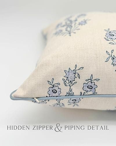 Jillien Harbor “The Mary” Blue and White Decorative Throw Pillow Cover – Floral Block Print Pillow Cover – Grandmillennial Home Decor, 19" x 19" thumbnail 7