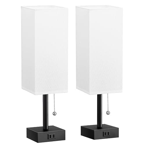 White Bedside Lamps for Bedroom Set of 2 - Small Rectangular Nightstand Lamp with AC Outlet Charging Port, 3 Color Temperatures Desk Light with Bulb, Tabletop Reading Lamp for Living Room/Dorm/Office thumbnail 9
