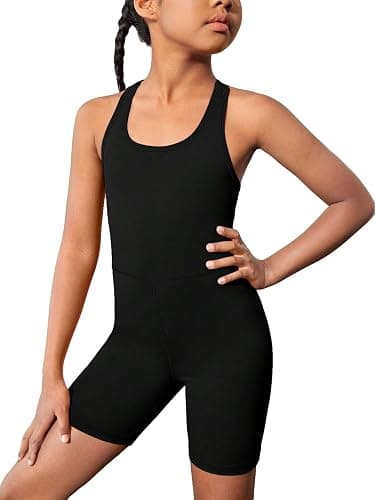 WDIRARA Girl's Scoop Neck Sleeveless Criss Cross Backless Sports Romper Shorts Jumpsuit - Image 1