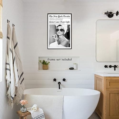 New York Trends Wall Art Black and White Newspaper Better Late Than Ugly Poster Canvas Prints Funky Feminist Posters Trendy College Wall Decor for Bar Cart Girl Dorm Room Bathroom Decorative 12x16inch Unframed thumbnail 8