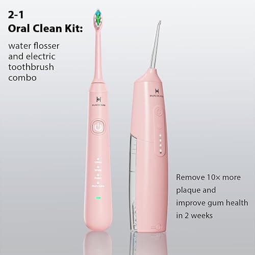 2-1 Oral Clean Kit- Water Dental flosser & Electric Toothbrush Combo- Brushing & Flossing- for Teeth Cleaning and Gum Health (Pink) thumbnail 2