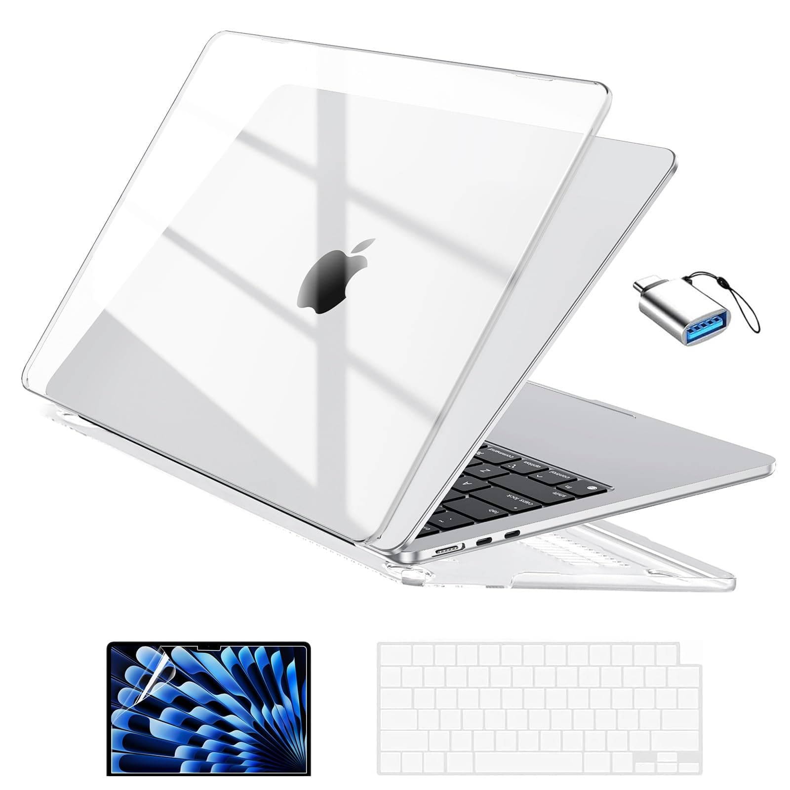 EooCoo Compatible with MacBook Air 13 inch Case M5 2026-2022 M4 M3 M2 Model A3449 A3240 A3113 A2681, Clear Air 13.6" Laptop Hard Shell Case + Keyboard Cover + Screen Film, Crystal Clear - Image 1