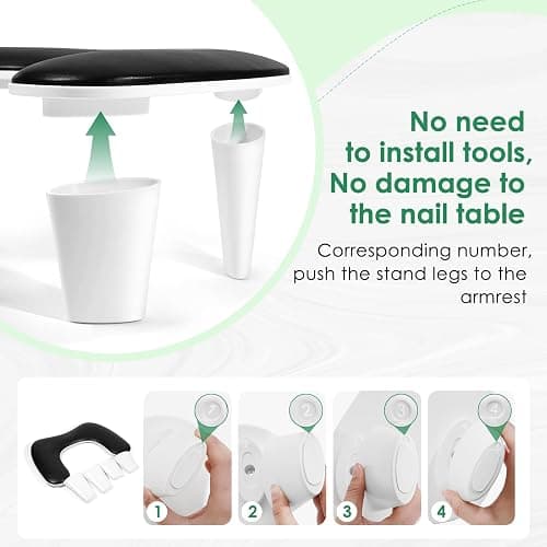 LIONVISON Arm Rest for Nails Tech U Shaped - Comfortable Manicure Nail Hand Rest Pillow Cushion, PU Leather Nail Armrest Stand for Acrylic Nail Art Tech, Quick Installation, Black thumbnail 3