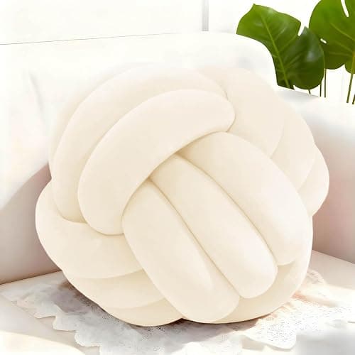 Adlbbkiy Ivory 8.6 Inches Knot Pillow Ball, Round Soft Handmade Knotted Ball Pillow Plush Cushion Home Decor, Knotted Plush Pillow Cushion, for Bedroom, Living Room Sofa, Office Decoration - Image 1