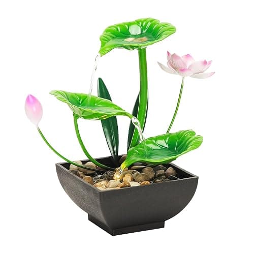 YOQUATE Water Fountain Indoor Waterfall Fountain 3-Tier Tabletop Fountain Lotus Desk Relaxation Home Decor Including Lots of Rocks and Soothing Sound Machine (Green 1) thumbnail 9