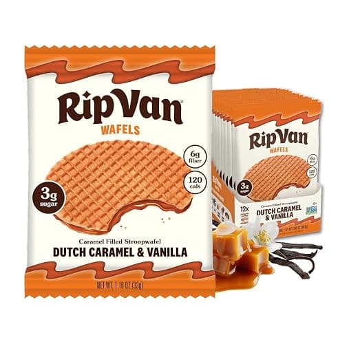 Rip Van Wafels Dutch Caramel & Vanilla Stroopwafels, Healthy Snacks, Non-GMO, Low Calorie, Low Sugar (3g), Office Snacks, Keto Friendly, 12 Count - Image 1