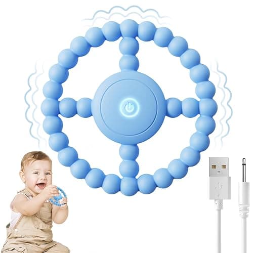 Vibrating Sensory Chew Toy - Dual Effect: Teether Teething Toys for Babies6-12 8-18 Months, Sensory Toys for Kids with Autism&Toddler Travel Essential,1-2 Year Old Boys Girls Gifts idea(Blue) - Blue - Image 1