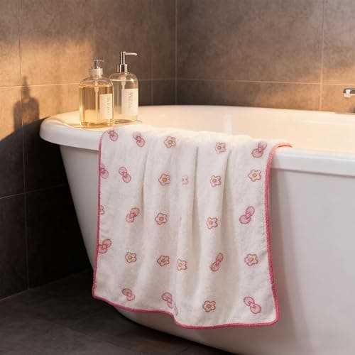 Pink Bath Towels,Soft, Absorbent and Quick Drying Microfiber Bath Towels Set of 2 ，27.5x55 inch Bow Patterned Bath Towel and 13.7x29.5 inch Hand Towel, Suitable for bathrooms, Gyms, Swimming Pools thumbnail 2
