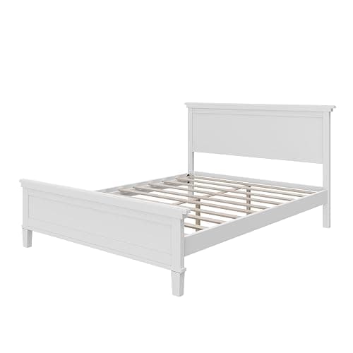 Merax Mid Century Queen Bed Frame with Headboard and Tapered Legs, Wood Platform Bed Frame Queen Size with Wood Slat Support, Under Bed Storage, White thumbnail 9