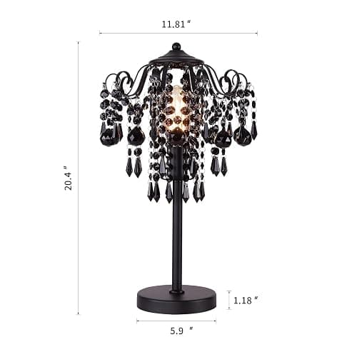 MEIXISUE Small Black Crystal Bedside Table Lamp End Table Lamp Nightstand Lamp Desk Lamps for Bedroom Living Room Office H20.4'' W11.81'' 1-Light E26 thumbnail 5