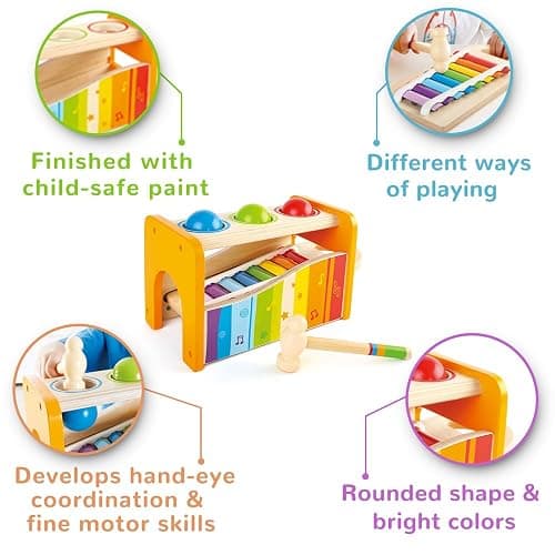 Hape Pound & Tap Bench with Slide Out Xylophone - Award Winning Durable Wooden Musical Pounding Toy for Toddlers thumbnail 4