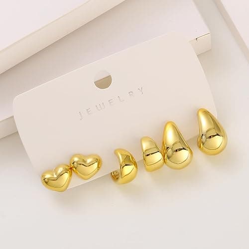 FOURPG 10 Pairs Hypoallergenic Chunky Gold Dangle Earrings for Women Trendy Thick Gold Plated Hoop Earrings Set Lightweight Jewelry thumbnail 9