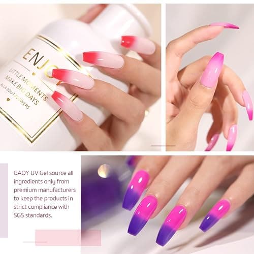 GAOY Color Changing Gel Nail Polish Set, 6 Temperature Mood Changing Colors Red Pink Purple, Soak Off UV Light Cure Gel Polish for Salon and Nail Art DIY at Home thumbnail 4