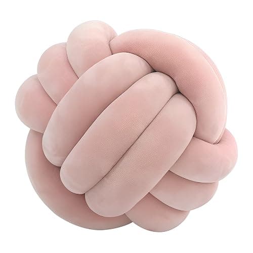 KEBAIHUA Knot Ball Pillows, Round Throw Pillow Cushion Home Decoration Soft Plush Pillow, Throw Knotted Ball Pillow Handmade Children Room Decoration Round Plush Toy Pillow (Leather Pink,8.5"/22cm) - Image 1