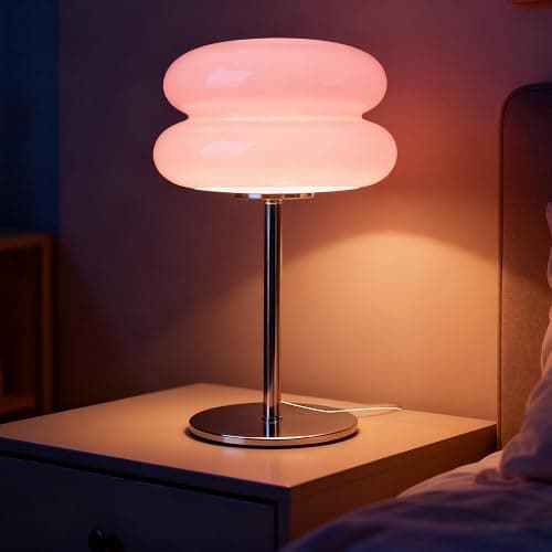 WELAISA Table Lamp for Bedroom,Mid Century Modern Lamp for Nightstand, Dimmable Retro Egg Tart Bedside Small Lamps,Unique Home Mushroom Decor Aesthetic Cute Table Lamps nightstand lamp (Pink) - Image 1