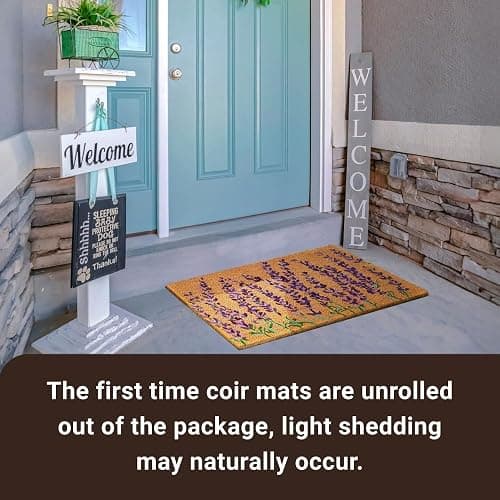 KANKUN Coco Coir Door Mat with Heavy Duty Backing, Welcome Doormat (17" x 30"), Doormat Entrance (Lavender Floral) thumbnail 6