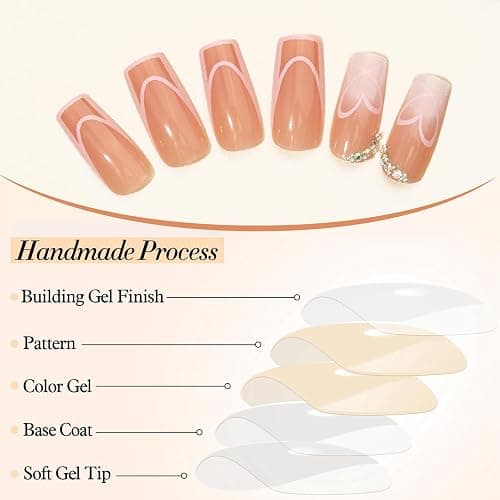 GlamRays Pack of 24 Pink Coffin Press On Nails, Deep Gradient Colour, French Manicure with Heart Decoration thumbnail 5