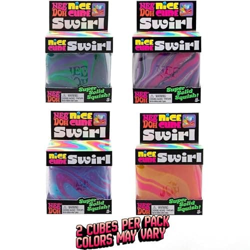 Schylling NeeDoh Nice Cube Swirl - Sensory Toy with a Super Solid Squish - Unique, Swirling Color Blend - Ages 3 and Up - Color May Vary - 2 Pack thumbnail 2