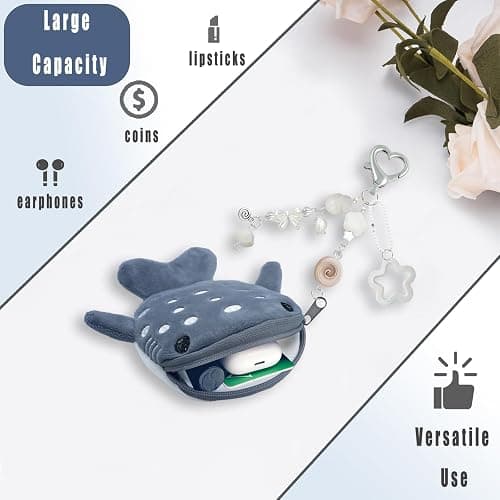 Whale Shark Coin Purse Keychain,Cute Plush Change Purse with Zipper Keychain,Kawaii Handmade Coin Pouches for Women thumbnail 6