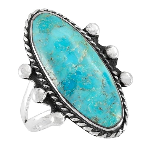 Turquoise Ring Sterling Silver 925 Genuine Gemstones Size 6 to 11 - Image 1