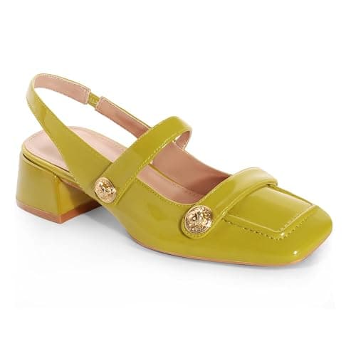 Slingback Mary Jane Heels for Women Low Block Heel Closed Square Toe Pump Shoes Heels Classic Daily Office Dressy Shoes - Image 1