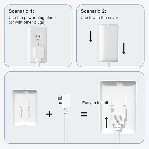 CABOCASA 3FT Ultra Flat Plug Extension Cord Power Strip with 3 Outlets, Patented Detachable Ultra-Thin Outlet Cover Concealer & Ultra-Flat Plug, Max. 13A 125V 1625W ETL Listed, White Color thumbnail 3