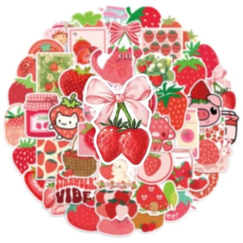 Strawberry Stickers for Kids, 100PCS Cute Cartoon Vinyl Waterproof Stickers for Laptop Waterbottle Phone Girls Bedroom Birthday Strawberry Party Favors thumbnail 7