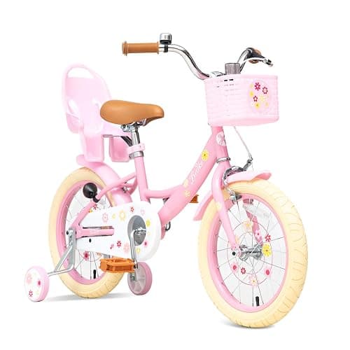 Bixike Girls Bike with Basket for Toddlers and Kids Aged 3-14, 12 14 16 18 Inch with Training Wheels, 20 Inch with Kickstand & Rear Rack, Princess Style Bicycle with Doll Seat & Daisy Prints for Gift - Image 1