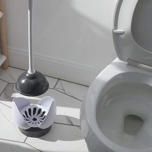 Clorox Toilet Plunger with Hideaway Holder Caddy Heavy-Duty Compact Design with Non-Skid Rubber Base for Bathroom Convenient Storage Toilet Unclogger, 6.5x19.5-Inch, White thumbnail 7