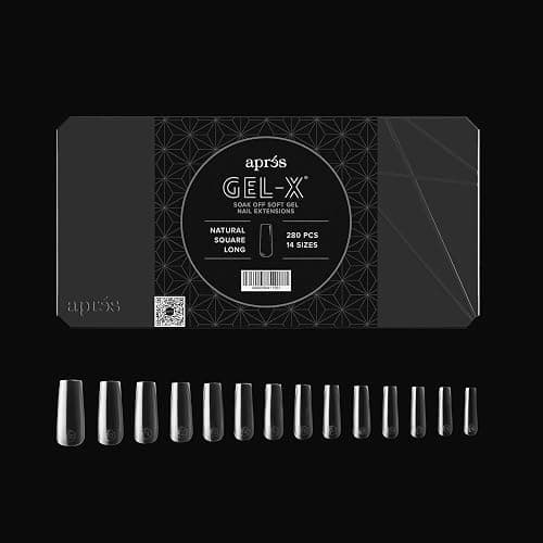 Aprés Gel-X® Square Box of Nail Tips | 280 Gel-X Tips, Soft Tips, 14 Sizes 00-9 | Half-sizes Included (Natural Square Long, 280 Count) thumbnail 3