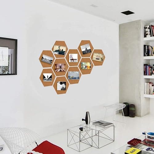HBlife Hexagon Cork Board Tiles 10 Pack Self-Adhesive Corkboards for Wall Pin Board Decorative Bulletin Board for Office Home Kitchen with 50 Multi-Color Push Pins thumbnail 2