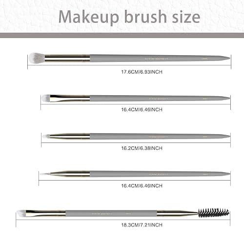 Small Makeup Brush Set 5pcs, Eye Makeup Brushes for Eyeshadow, Eyeliner & Eyebrow – Tiny Makeup Brush with Blending, Concealer, Detail & Dual-Ended Brow Spoolie, Wooden Handle, Eye Brush Kit (Grey) thumbnail 3