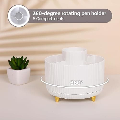 SKYDUE White Office Supplies Set, Office Desk Accessories 10PCS, Pencil Holder for Desk, Stapler, Tape Dispenser, Scissors, Ruler, Binder/Paper Clips and 1000pcs Staples,Desk Supplies Set thumbnail 4