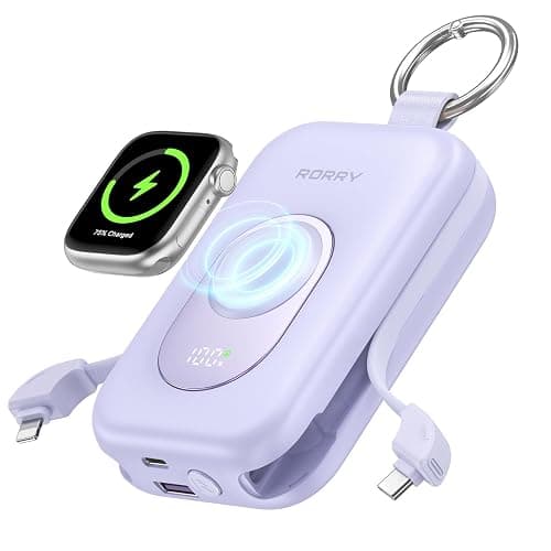 RORRY CharmGo Portable Charger, 20000mAh PD 30W Portable Charger Power Bank | Built-in Cables, Fast Charging Keychain Portable Battery Pack, Travel Essentials for iPhone, Apple Watch, iPad - Image 1