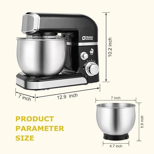 Kitchen in the box Stand Mixer,3.2Qt Small Electric Food Mixer,6 Speeds Portable Lightweight Kitchen Mixer for Daily Use with Egg Whisk,Dough Hook,Flat Beater (Black) thumbnail 3