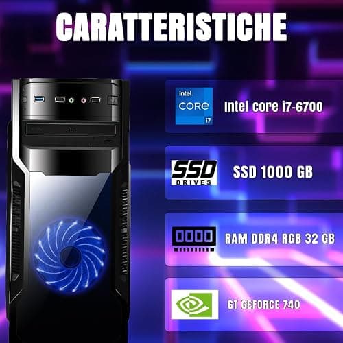 Betazon PC Fisso Gaming Desktop NUOVO • Cpu intel core i7-6700 • 32GB RAM DDR4 • 1TB SSD • Windows 11 Pro • WiFi • GT 740 4GB • Pronto All'Uso thumbnail 2
