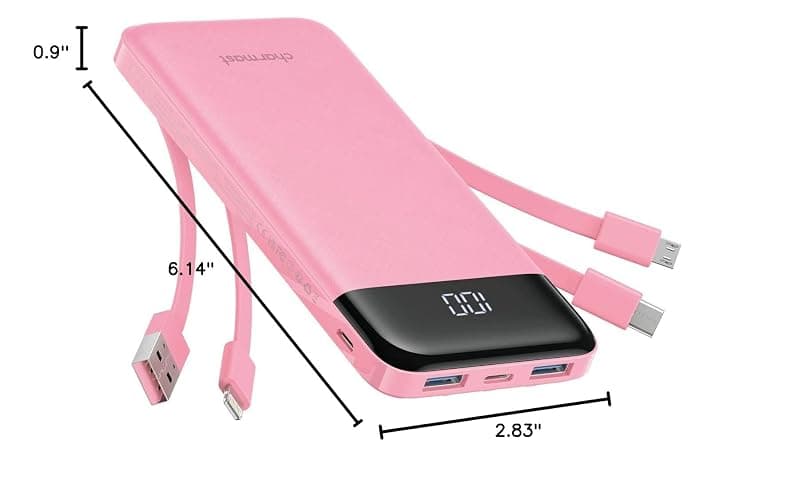 charmast Portable Charger with Built in Cables, Power Bank with Cords Wires, Slim 10000mAh Travel Battery Pack 6 Outputs 3 Inputs 3A Fast Charging for Samsung Google Pixel LG Moto iPhone iPad thumbnail 10