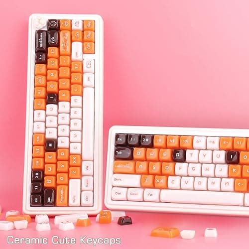 TYRIXKI Ceramic Jade Calico Cat Keycaps, 148 Keys Translucent Orange Jelly Cute Keycaps Mao Profile Creamy Custom Keycap for Cherry Gateron MX Swithes Mechanical Keyboards thumbnail 3