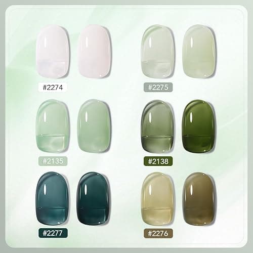 GAOY Jelly Green Gel Nail Polish Set, 6 Transparent Colors Sheer White, UV Light Cure Gel Polish for Salon and Nail Art DIY at Home thumbnail 2