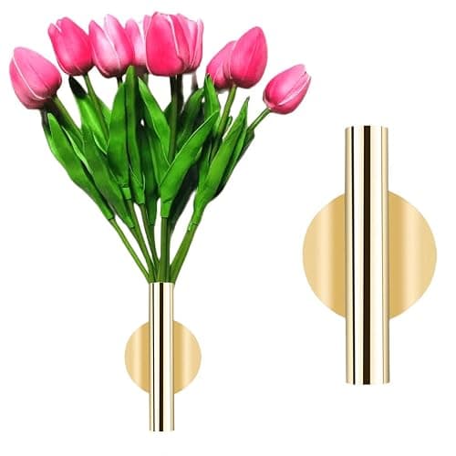 Gold Wall Decor, Plant Wall Vase Metal Tube Decoration Holder Used to Display Dried Flowers, Fake Flowers, Also Suitable for Gravestone Memorial Decoration (1 Pcs Round Gold) - Image 1