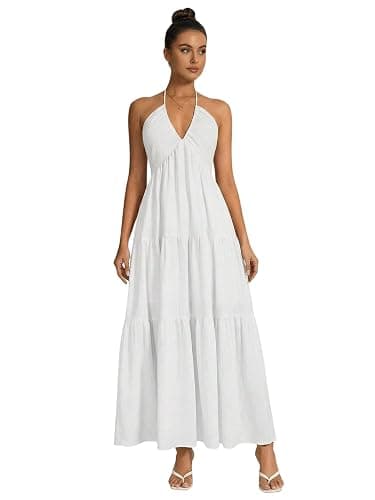 OYOANGLE Women's Summer Beach Halter Sundress Formal Wedding Guest Dress | Backless Flowy Dress, Vacation, Summer, Boho Maxi Dresses - Image 1