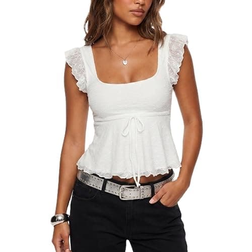 Meihuida Women's Lace Babydoll Cap Sleeve Tank Top thumbnail 4