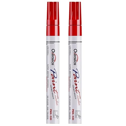 Overseas Permanent Paint Pens Red Markers - 2 Pack Single color Oil Based Paint Markers, Medium Tip, Quick Drying and Waterproof Marker Pen for Metal, Rock Painting, Wood, Plastic, Canvas, Mugs - Image 1