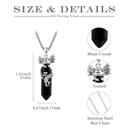 Viking Gothic Animals Necklace Sterling Silver Raven/Phoenix/Dragon/Axolotl/Spider/Bat Pendant Black Crystal Necklace Goth Jewelry Gifts for Father Men Women thumbnail 5