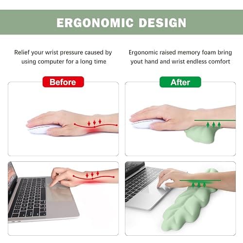 Lauspuck Keyboard Wrist Rest Pad Set, Leaf Shape PU Leather Memory Foam Wrist Cushion Support,Mouse Wrist Rest Pad,Non-Slip Wrist Support for Easy Typing Pain Relief, Green Leaf thumbnail 4