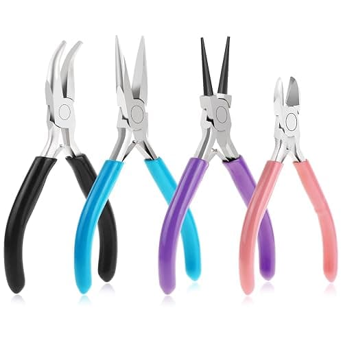 Anezus 4Pcs Jewelry Pliers Tool Set Includes Needle Nose Pliers, Round Nose Pliers, Wire Cutters and Bent Nose Pliers for Jewelry Beading Repair Making Supplies - Image 1