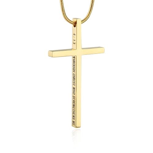 HZMAN Philippians 4:13 Cross Pendant Strength Bible Verse Stainless Steel Necklace for Men Women - Image 1