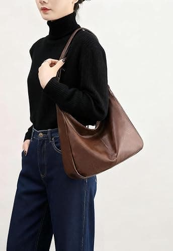 Zfkqzx Hobo Bags for Women Retro Vegan Leather Shoulder Handbag Foldable Slouchy Tote Crossbody Purses thumbnail 2